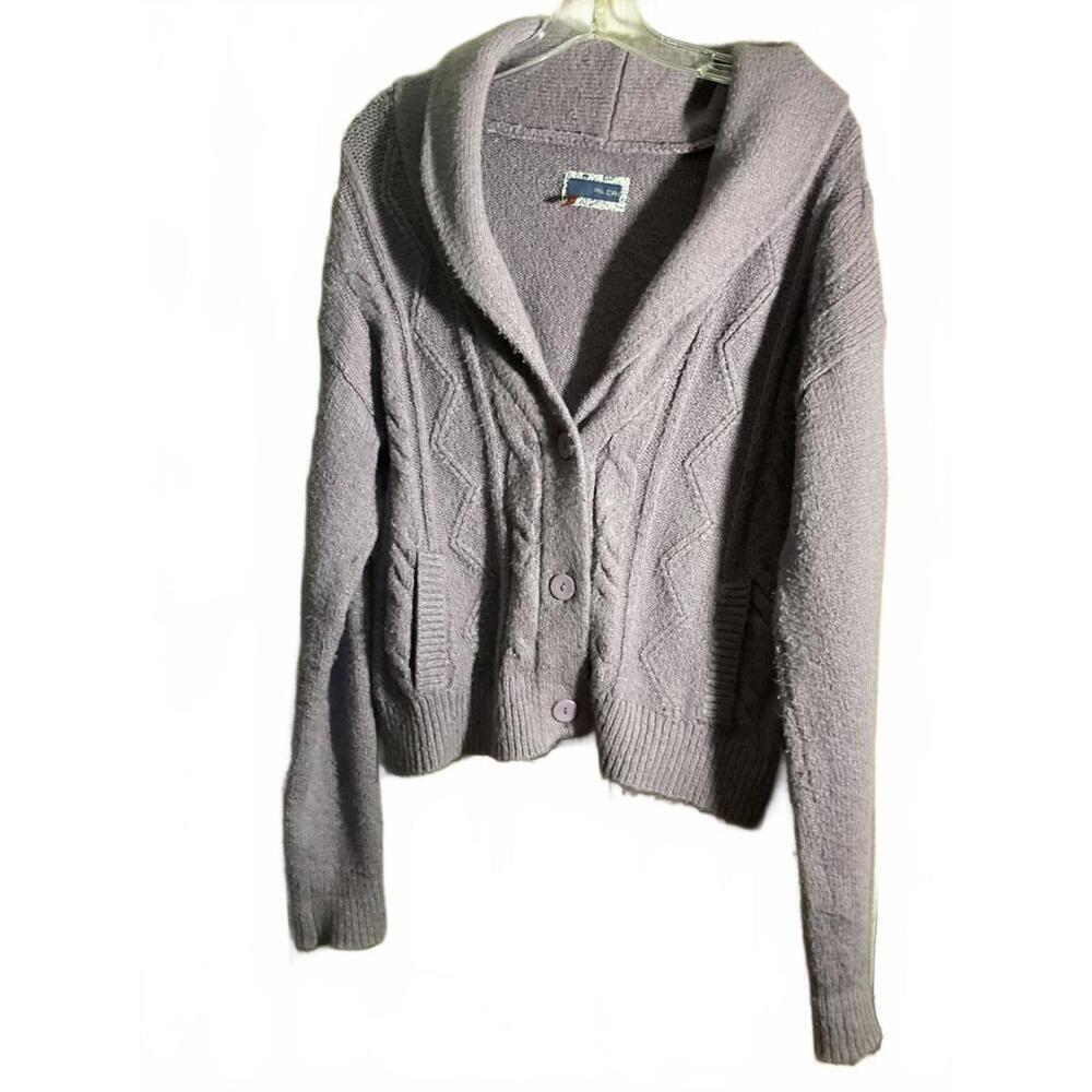 Pilcro Chunky Knit Cardigan Sweater - Soft Lavender/Cable Knit Design Medium